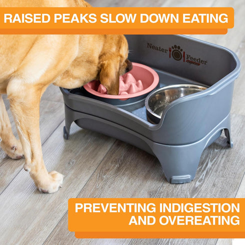 The Niner Slow Feed Bowl: Raised Peaks to Slow Down Pets Eating, Fits Elevated Feeders, Holds up to 2 Cups (Pink)