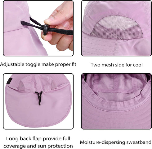 Neck Flap Sun Hat with Wide Brim, UPF 50+ for Hiking, Safari, Fishing, Men and Women