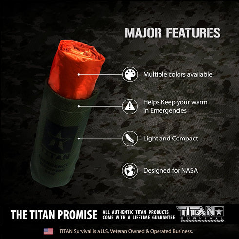 Titan Survival Extra-Thick Emergency Mylar Sleeping Bag, Designed for NASA Space Exploration, 36" x 78"