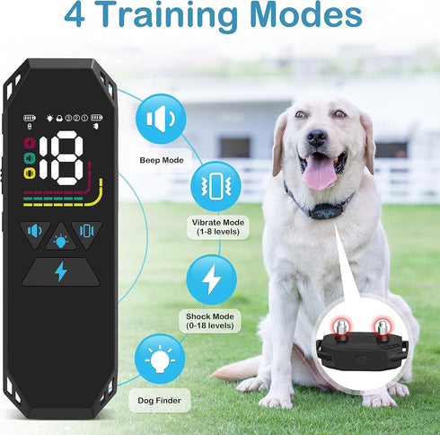 Large Dog Training Collar with Remote, 2500FT Range, Rechargeable IP67 Waterproof E-Collar, 4 Training Modes Beep