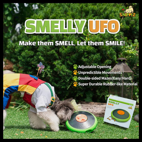 Sniffiz SmellyUFO Durable Interactive Treat Dispensing Puzzle/Enrichment Toy for Dogs - Mind Stimulating Food Game/Slow