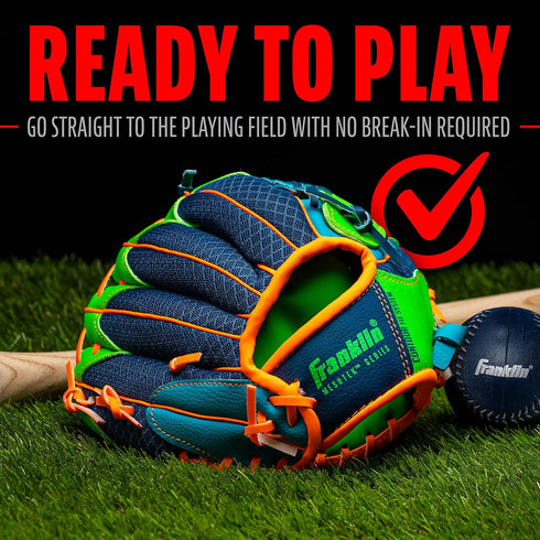Franklin Sports Kids Teeball Glove + Foam Ball Sets - Meshtek Youth Gloves for Kids + Toddlers - 9.5" Left + Right Hand