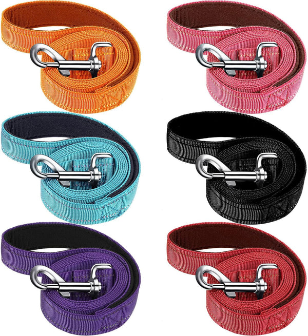 6 Pieces Double Sided Reflective Dog Leash - Nylon Leashes for Medium and Large Dogs, Heavy Duty Padded Handle