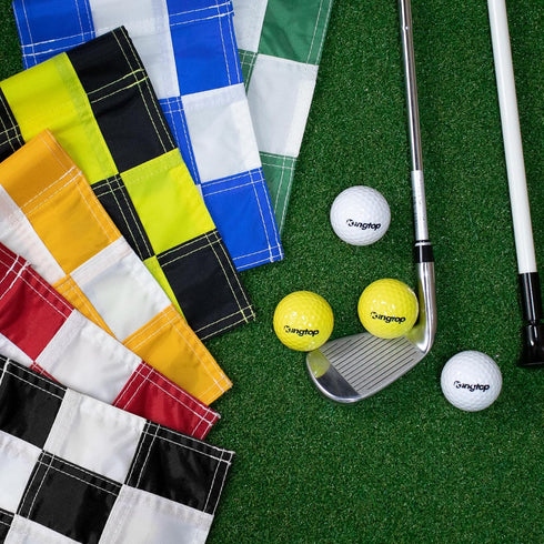 KINGTOP Checkered Golf Flag - 8x6 Inch, 420D Nylon, Tube Inserted Mini Practice Putting Green Flags for Yard