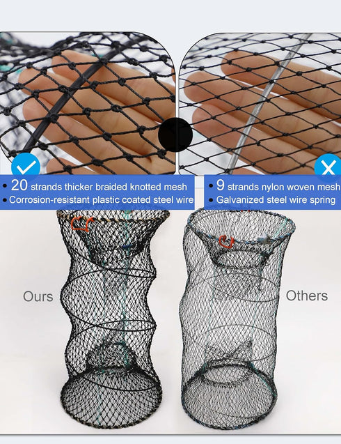 10m Hlotmeky Crab Trap Minnow Trap Fishing Bait Traps with Hand Rope, Folded Lobster Crawfish Fishing Net Trap