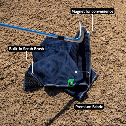 Scrub Doctor Golf Towel (Black) - Built-in Club Scrub Brush, Magnetic for Strong Hold, Thick Premium Microfiber