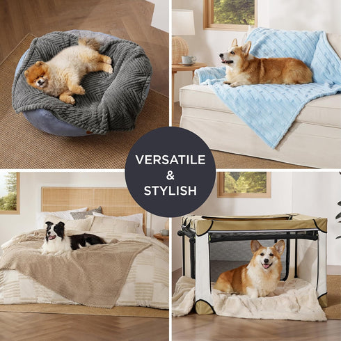 Bedsure Dog Blanket for Medium Dogs - Washable Soft Fluffy Puppy Blanket with Premium Coral Fleece, Blue, 30x40IN