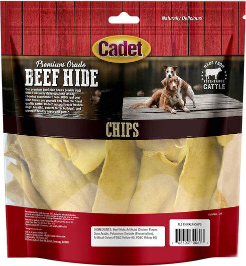 Cadet Premium Grade Beef Hide for Dogs, Rawhide Long Lasting Chews, Chips, Curls & Rolls for All Dog Sizes