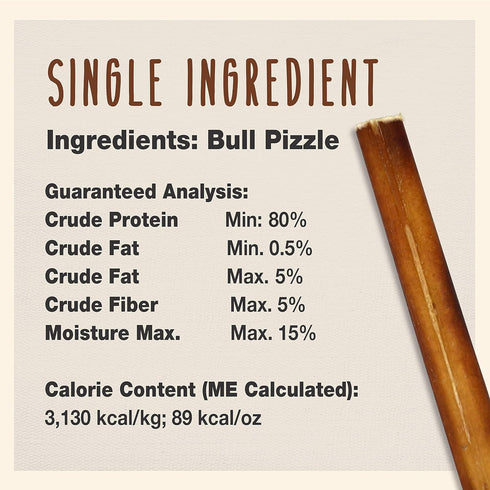 10 Count Cadet Bully Sticks for Large Dogs, All-Natural Beef Pizzle, Rawhide-Free Long-Lasting Dog Chews for Aggressive