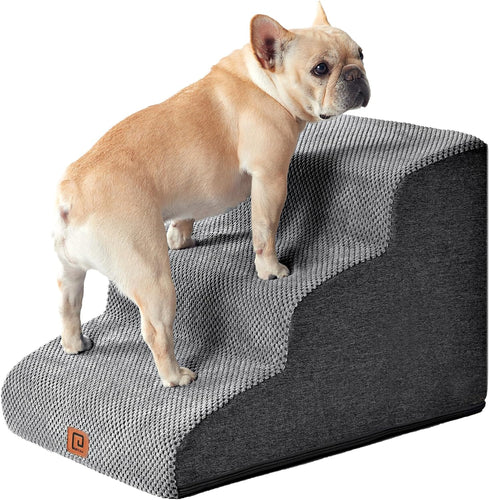 EHEYCIGA 15.7" H Curved Dog Stairs, 3-Step Non-Slip Pet Steps for Couch, Sofa, Chair, Grey, for Small Dogs and Cats
