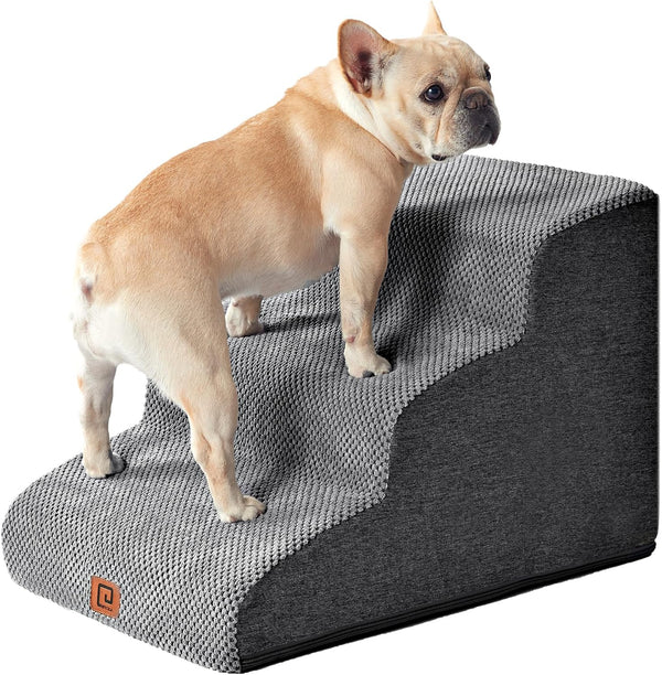 EHEYCIGA 15.7" H Curved Dog Stairs, 3-Step Non-Slip Pet Steps for Couch, Sofa, Chair, Grey, for Small Dogs and Cats