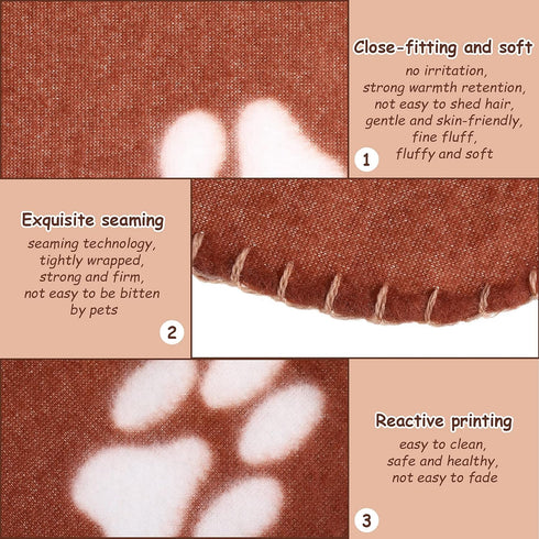 10 Pieces Pet Blankets with Paw Print, Dog Cat Soft Fleece Blankets, Sleep Mat Pad Bed Cover for Kitten Puppy, 24 x 28