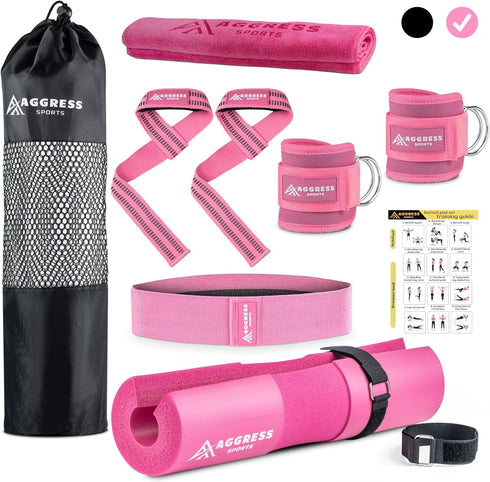 Premium Barbell Pad Set for Hip Thrusts, Squat Pad with 2 Gym Ankle Straps, Hip Resistance Bands, Carry Bag