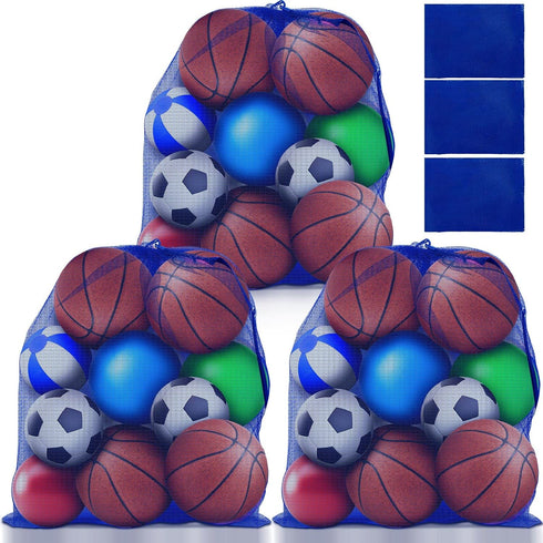 Woanger 3 Pcs Extra Large Mesh Bag, Soccer Ball Bag with Adjustable Shoulder Strap for Sports Equipment