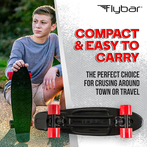 Flybar 22 Inch Kids Skateboard – Mini Cruiser for Ages 6-12, Lightweight, Durable, Non-Slip Deck, ABEC-7 Bearings