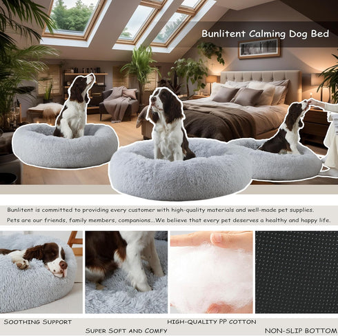 23'' Calming Dog Bed, Plush Anti-Anxiety Round Washable Pet Bed for Small Dogs, Cozy Soft Grey Marshmallow Cuddler