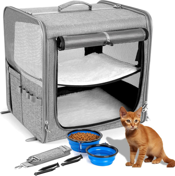 Suertree Cat Carrier for 2 Cats, Pet Travel Carrier for Cats and