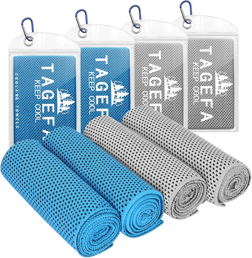 Pack of 4 Cooling Towels 40" x 12" with Carrying Pouch, Soft Breathable Quick Cool Towels for Sports, Travel, Outdoor