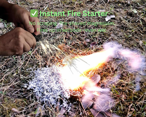 Magnesium Fire Starter Kit with Ferro Rod, 6/12/18 Bags Pre-Shaved Magnesium + 4 x 50mm Ferro Rod, Emergency Survival