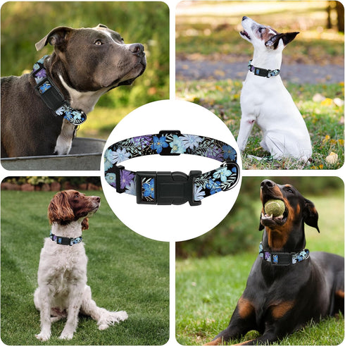 Floral Puppy Dog Collar for Boys Girls, Adjustable Soft Pet Collar with Safety Buckle for Small Medium Large Dogs