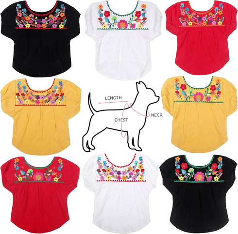 YZXDORWJ Embroidered Dog Shirts, Mexican Pet Clothing - Floral Cute Boho Soft Cotton T Shirt for Dogs & Cats (XL, BB-WG)