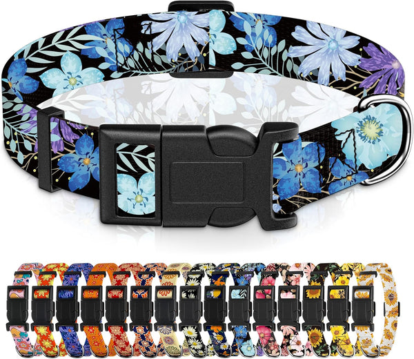 Floral Puppy Dog Collar for Boys Girls, Adjustable Soft Pet Collar with Safety Buckle for Small Medium Large Dogs