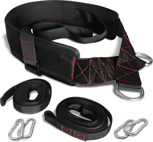 Sled Pulling Belt Adjustable Closure with 2 Sled Pulling Straps & 4 Hooks for Resistance Training, Strength, Agility
