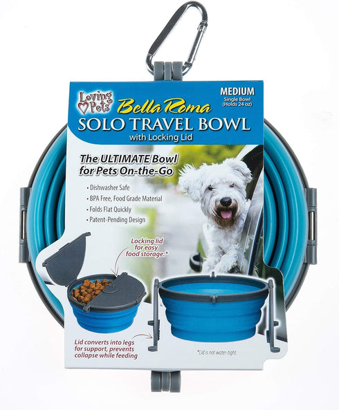 Bella Roma Portable Travel Dog Bowl by Loving Pets - Collapsible Food & Water Bowl (Blue, Medium)