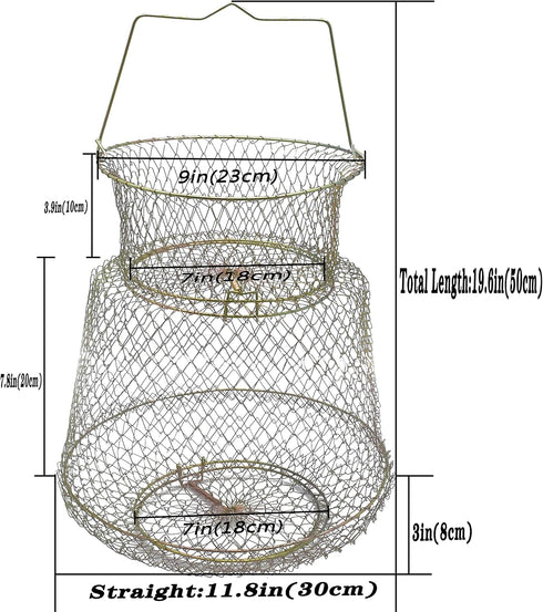HEXJOZEI Metal Fish Basket. Wire Metal Fish Basket. Foldable Fishing Cage. Crab Fish Basket