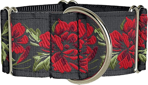 Martingale Dog Collar for Greyhound Saluki Whippet and Similar Breeds, 2'' Wide (M 11''-14'' and Leash Set), Red, Black