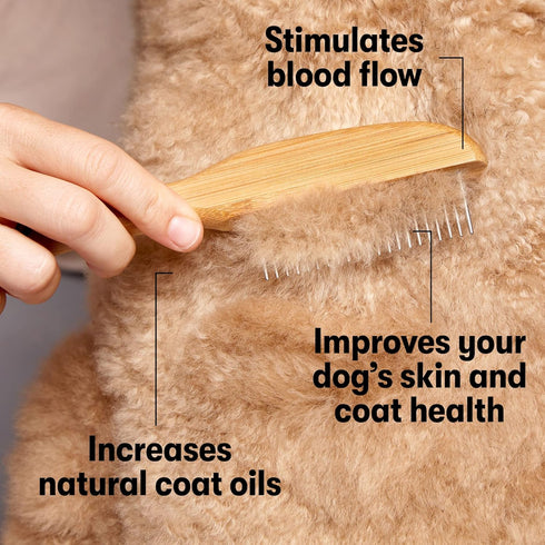 DOG by Dr Lisa Detangling Comb, Dematting Grooming Tool with Metal Teeth for Dogs, Sustainable Bamboo