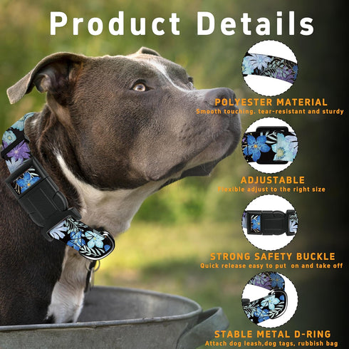 Floral Puppy Collar for Boys Girls, Adjustable Soft Pet Collar for Small Medium Large Dogs (Purple Floral, XL)