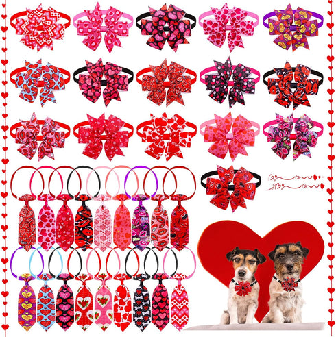 24pcs Valentine's Day Dog Collar Bow Ties Set, Adjustable Holiday Grooming Bow Ties for Small Dogs