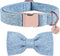 DOGWONG Hemp Cotton Dog Collar - Blue Adjustable Pet Collar with Bow for Medium Dogs