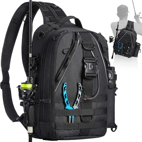 Piscifun Fishing Tackle Backpack with Rod & Gear Holder, Lightweight Water-Resistant Storage Bag
