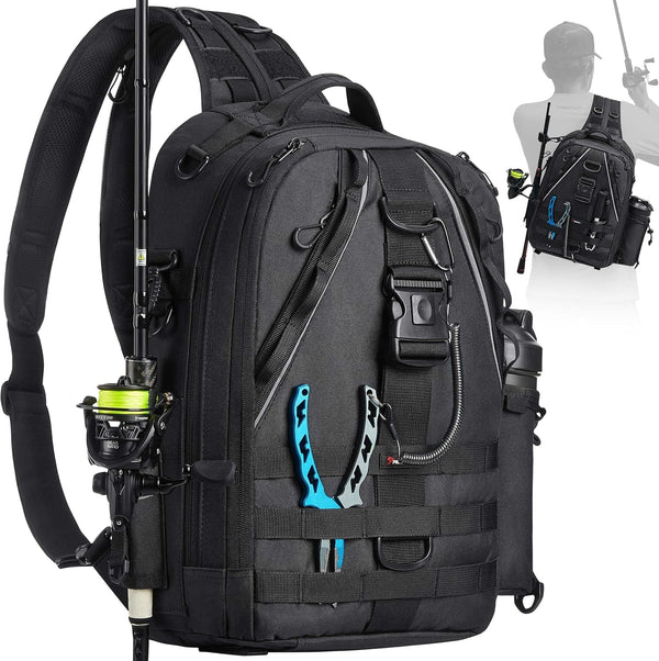 Piscifun Fishing Tackle Backpack with Rod & Gear Holder, Lightweight Water-Resistant Storage Bag