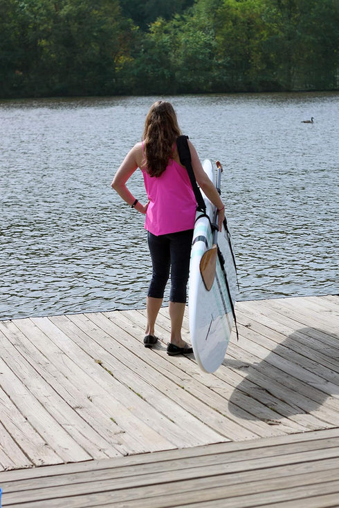 Suspenz Black SUP Carrying Strap with Storage Hooks, Stow and Go Sling Carrier for Paddle Boards