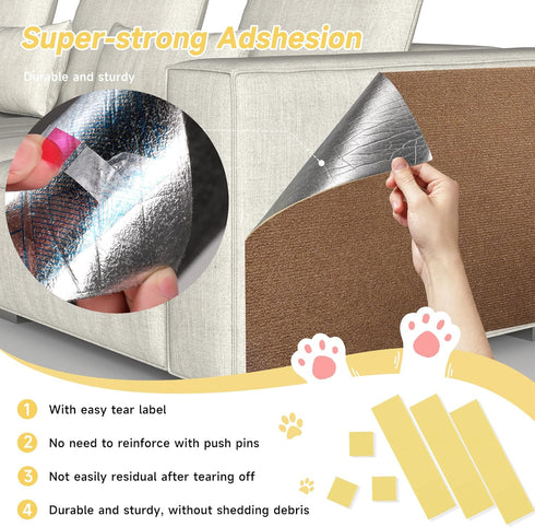 HOOSHEE 39.3''x15.8'' Trimmable Cat Scratch Furniture Protector, DIY Self-Adhesive, Durable Corner Scratcher Couch