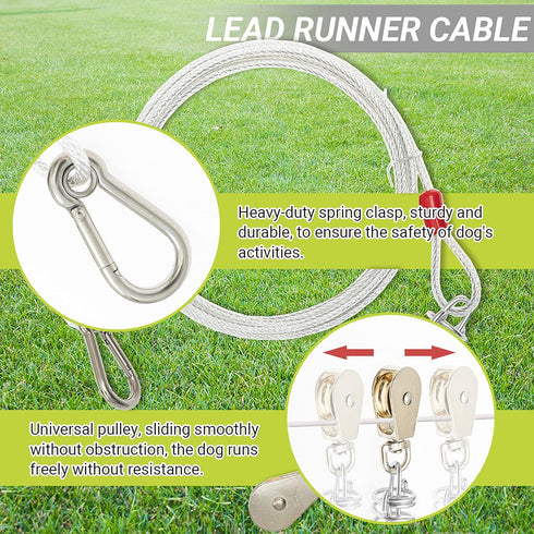 Dog Tie Out Cable - 100 ft Long with 10 ft Run Cable, Heavy Duty Chew Proof Lead Leash for Small Medium Large Dogs