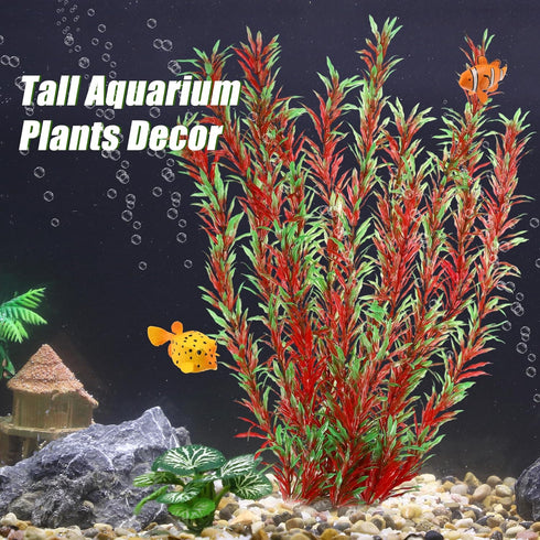 Large Aquarium Plastic Plants, Tall Aquarium Plants for Fish Tanks Decor, 21.26" Height (Red Green, 2pcs)
