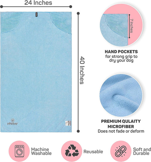 Dog Towel, Super Absorbent Quick Drying Microfiber Pet Towel for Dogs, Cats (40 x 24 Inches, Pink and Blue)