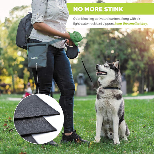Tuff Mutt Dog Poop Bag Holder with Dispenser, Odor-Blocking Liner and Water-Resistant Fabric, Holds Full Dog Waste