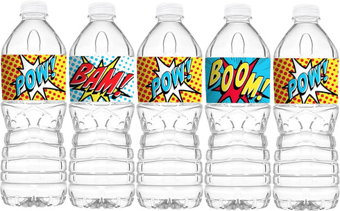 Superhero Red Bottle Wraps, 20 Superhero Water Bottle Labels, Superhero Decorations, Made in The USA