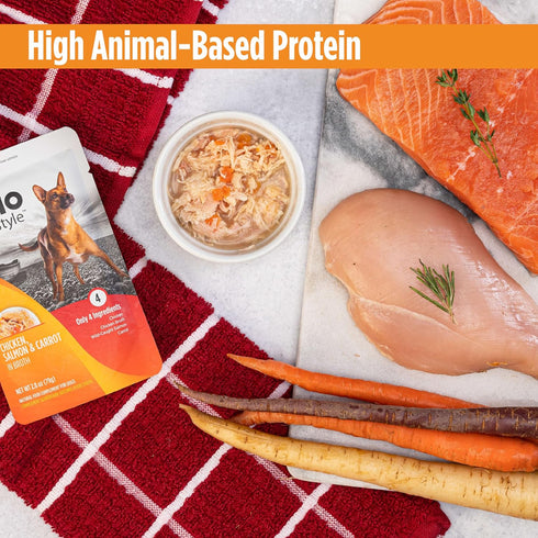 2.8 (Pack 24) Nulo Freestyle Chicken, Salmon, & Carrot in Broth Real Meat Dog Food Topper, Ounce