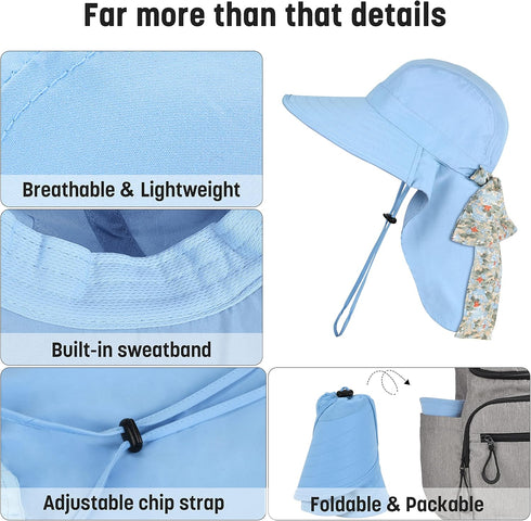 Solaris Wide Brim Women Sun Hat, UPF 50+ Sun Protection, Packable, Floral Scarf Cooling Hat with Neck Flap