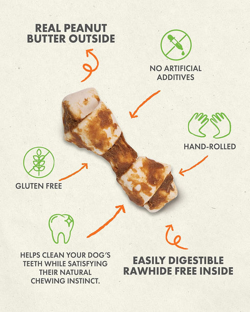 Canine Naturals Natural Peanut Butter Chew, Mini Knot, 12 Pack, 100% Rawhide Free Dog Treats with Real Peanut Butter