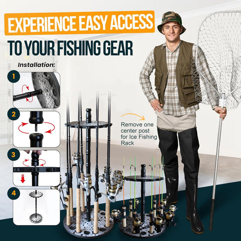 Rush Creek Creations Round Spinning Fishing Rod Holder for 16 Poles, Fishing Gear and Accessories, Rod Rack