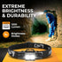 Foxelli Ultra Bright Rechargeable Headlamp - 1200 Lumen LED Light, IPX7 Waterproof, with Battery & Hooks