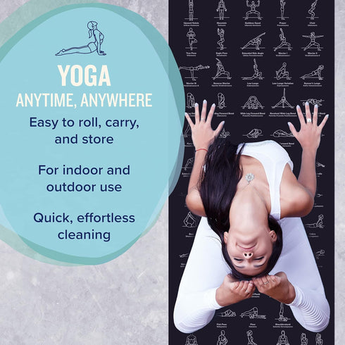 NewMe Fitness Yoga Mat, Large, 5mm Thick, 68 Inch Long, Non Slip with 70 Printed Yoga Poses for Home and Gym