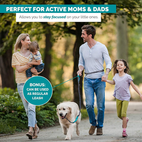 Tuff Mutt Hands-Free Waist Leash for Dog Walking, Running, Hiking, Adjustable Belt with Reflective Bungee Design